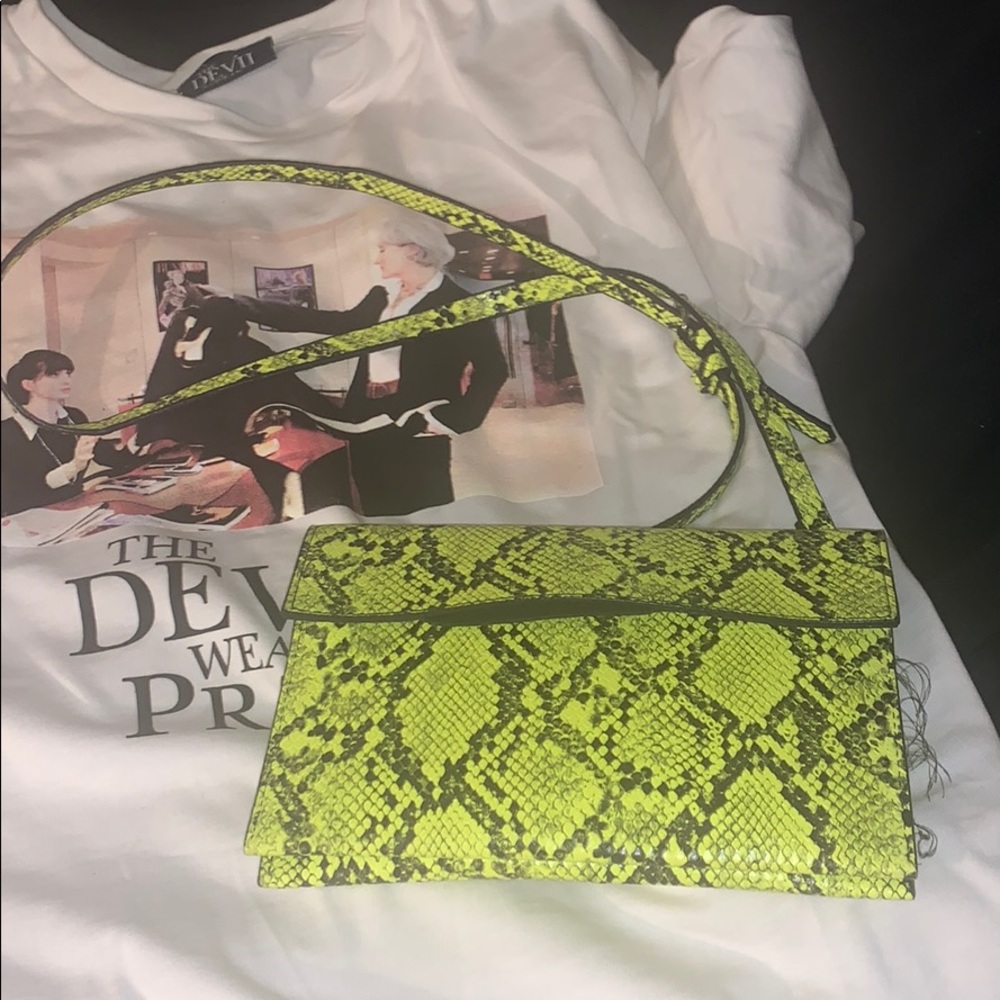 Neon lime green snake print crossbody